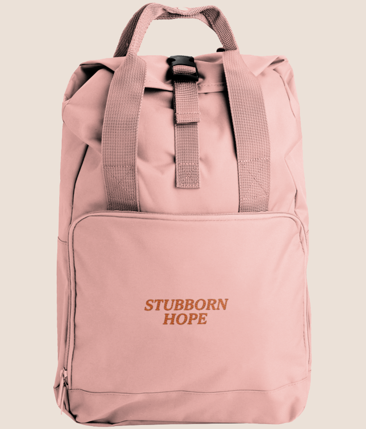 Embroidered Twin Handle Roll-Top Backpack