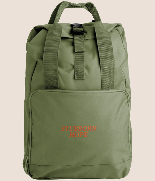 Embroidered Twin Handle Roll-Top Backpack